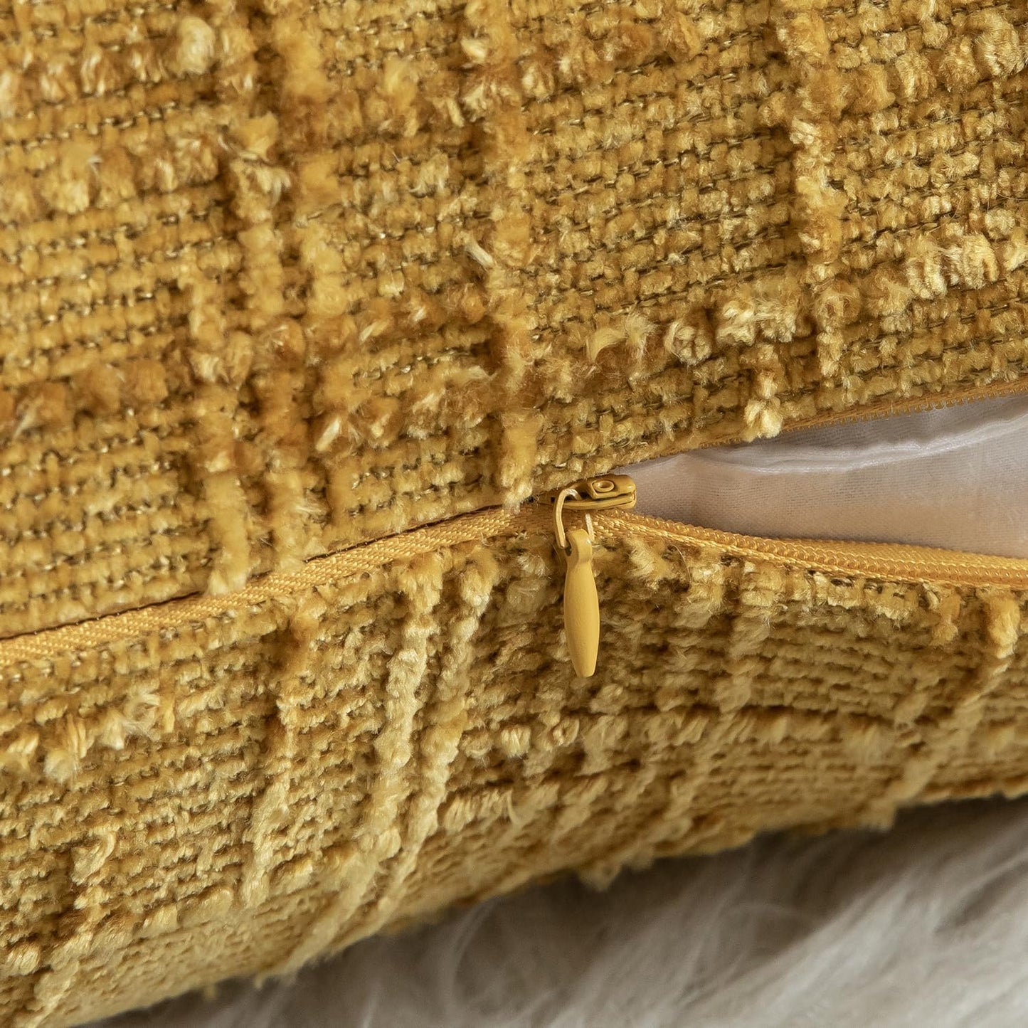 MANDIOO Pack of 2 Soft Chenille Textured Throw Pillow Covers Square Accent Solid Decorative Cushion Cover Cozy Farmhouse Pillow Case for Couch Sofa Bed Living Room 24x24 Inch Ginger