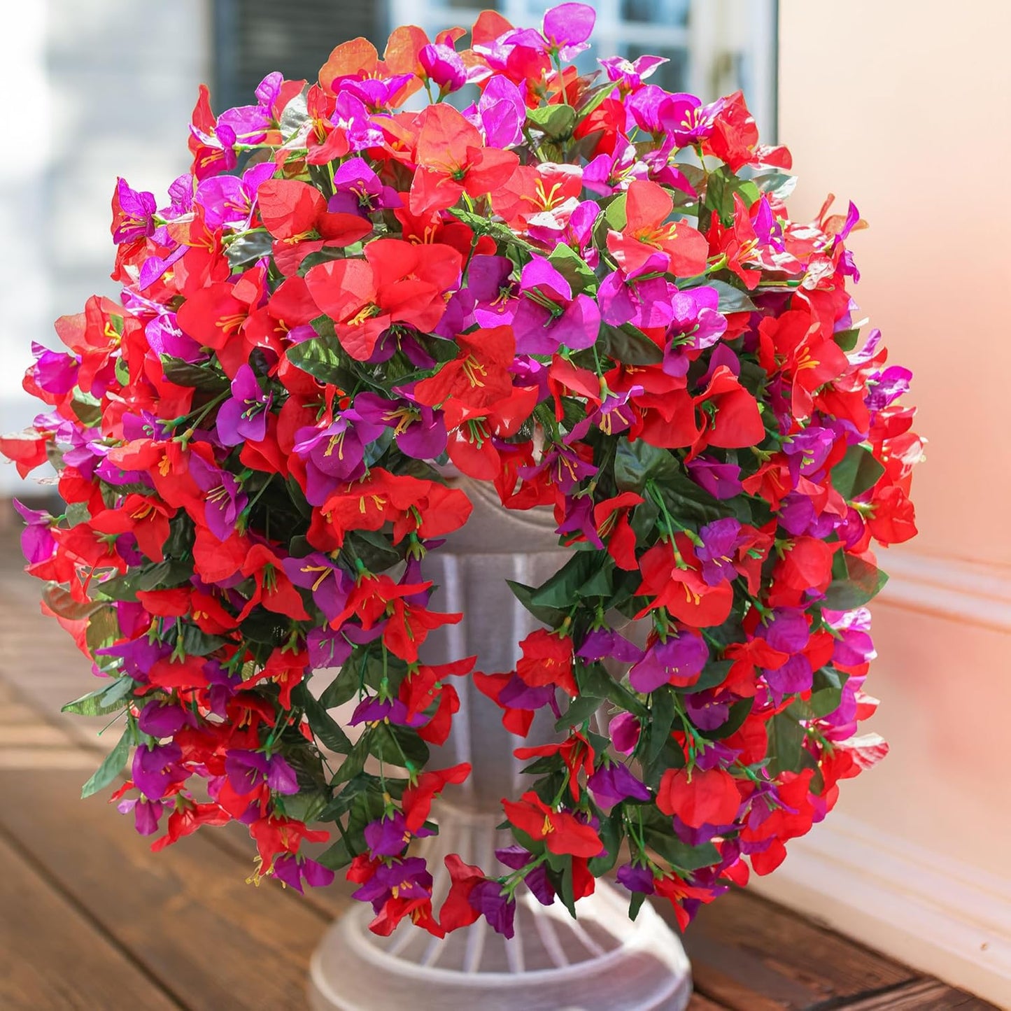 HyeFlora Bougainvillea Artificial Hanging Flowers Plants for Outdoors Decoration, 2pcs Fake Flowers Bougainvillea Vines Realistic UV Resistant Silk Flower for Outside Planter Porch Patio Yard Urn, Mix
