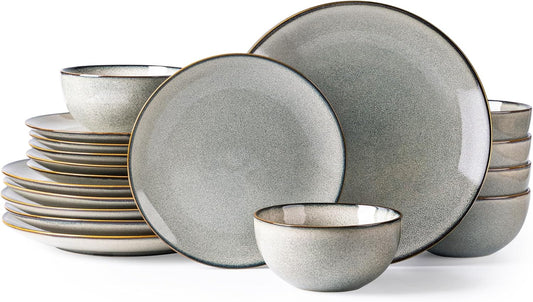 GBHOME Ceramic Dinnerware Sets for 6, 18 Pieces Stoneware Plates and Bowls Sets, Reactive Glaze Dish Set-Scratch Resistant, Dishwasher&Microwave Safe