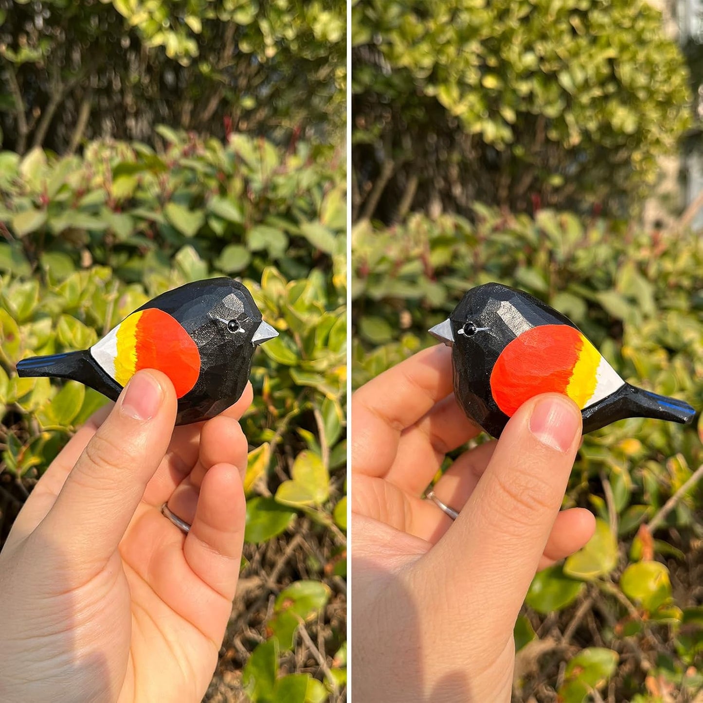 Hand Carved Bird Figurines, Hand-Painted Sculpted Wooden Birds, Wood Bird Sculptures for Home Decoration, Hand Crafted Life Like Bird Statues, Ideal Gifts for Bird Lovers (Red-Winged Blackbird)