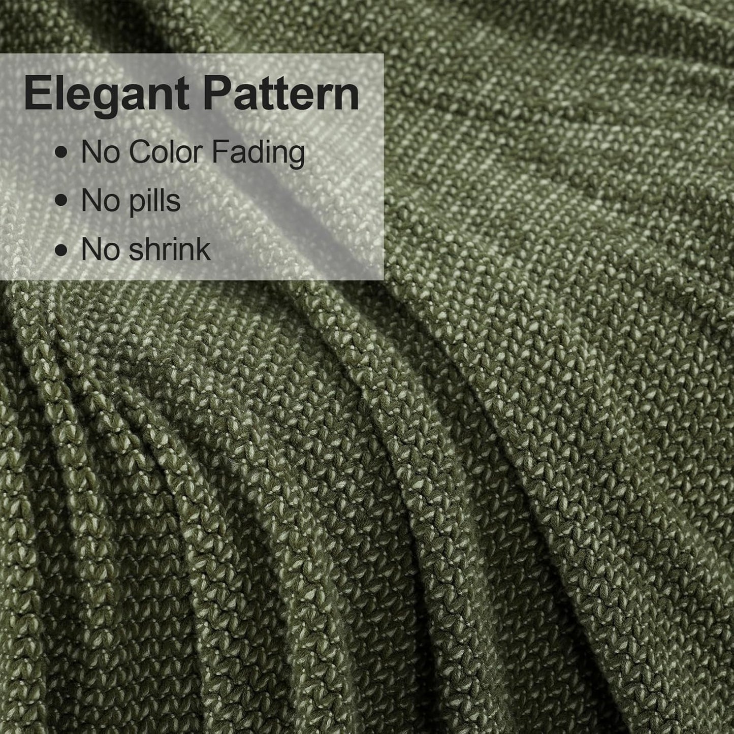 Blagic Knitted Throw Blanket for Couch, Soft Farmhouse Throw Blanket with Tassels,Home Decorative Lightweight Blankets,Spring Throws for Bed/Chair/Sofa,Wheat Textured (Green & White,50" W x 60" L)