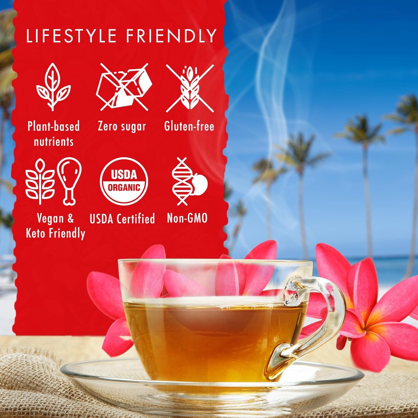Hawaiian Natural Tea - Organic Hibiscus Bliss Herbal Tea, Caffeine-Free Hibiscus, All-Natural and Antioxidant-Rich Wellness Tea, Vegan and Keto-Friendly, 20 Bags