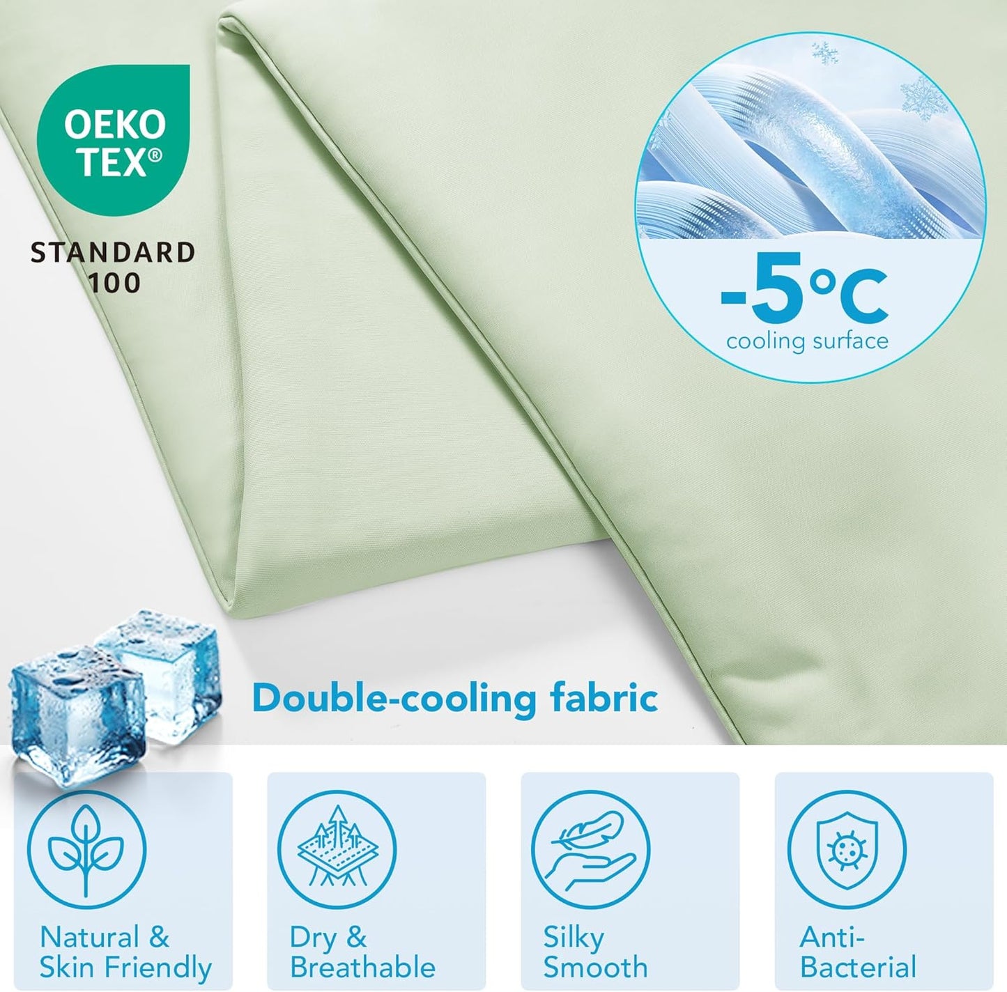 Deconovo Cooling Comforter – Double-Sided Cold Touch for Hot Sleepers & Night Sweats, Lightweight & Breathable, Oeko-TEX Certified, Machine Washable (Cold, Hang-Dry) – Green, 59x79 Inch