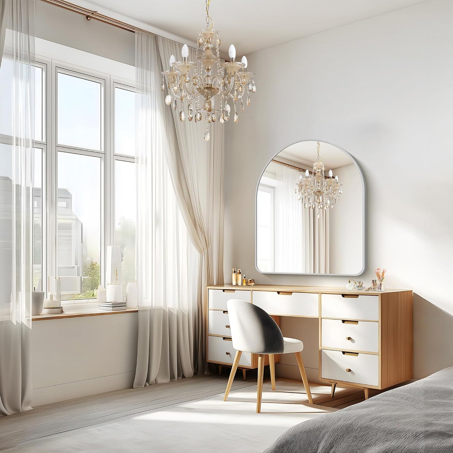 FORBATH Arched Bathroom Mirror 30x36 Inch, Arch Wall Mirror with Silver Aluminum Frame, Arched Mirror for Dresser, Fireplace,Entryway,Home Decor,Hanging or Leaning Against Wall