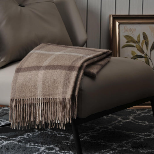 EP Mode 100% Pure Cashmere Throw Blanket for Sofa, Classic Design with Gift Box (Neutral Windowpane)