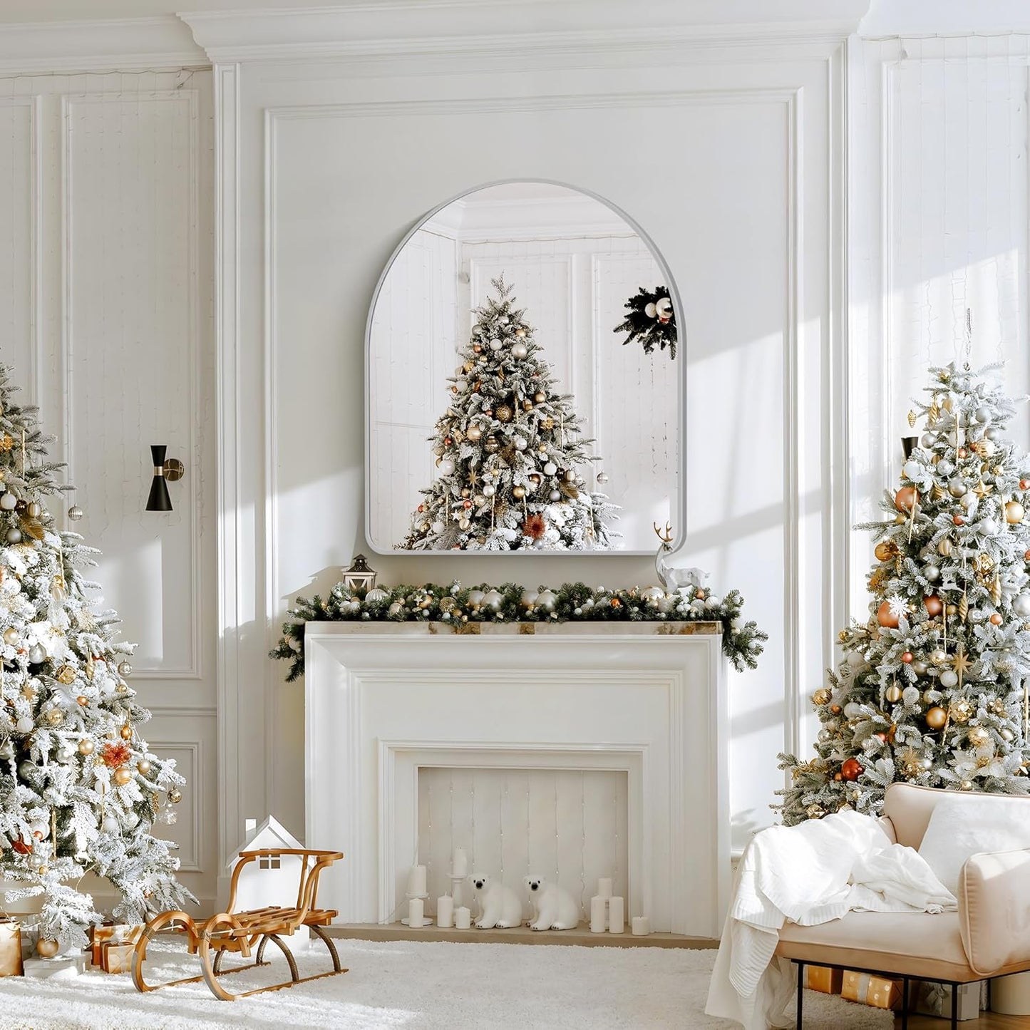 FORBATH Large Arched Wall Mirror 40x36 Inch, Silver Arch Bathroom Mirror with Aluminum Frame, Arched Mirror for Dresser, Fireplace,Entryway,Home Decor,Hanging or Leaning Against Wall