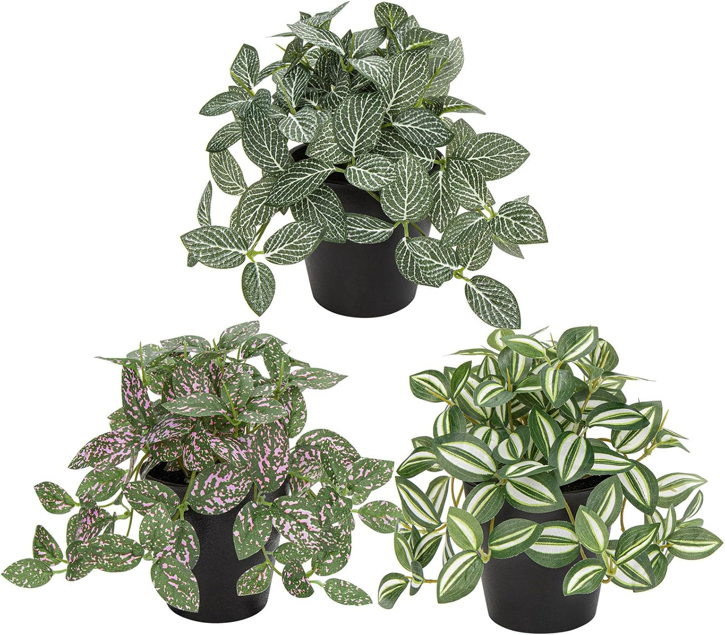 Hollyone Fake Plants 3 Packs Artificial Plants Indoor Faux Plants with Black Plastic Pot Small Fake Potted Plant for Home Aesthetic Living Room Bathroom Desk Shelf Office Decor