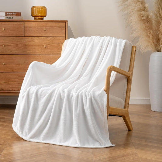 Luxury Fleece Warm Throw Blanket, Soft Lightweight Velvety Plush Throw for Couch and Bed, Cozy Comfy for All Seasons(True White, 50×70 Inches)