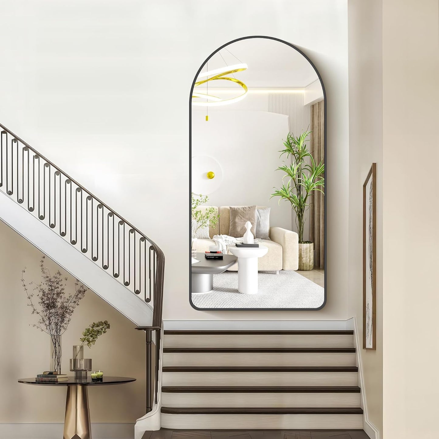 FORBATH Large Arched Wall Mirror 60x30 Inch, Black Arched Full Length Mirror with Aluminum Frame for Bedroom, Fireplace,Entryway,Living Room,Home Decor,Hanging or Leaning Against Wall