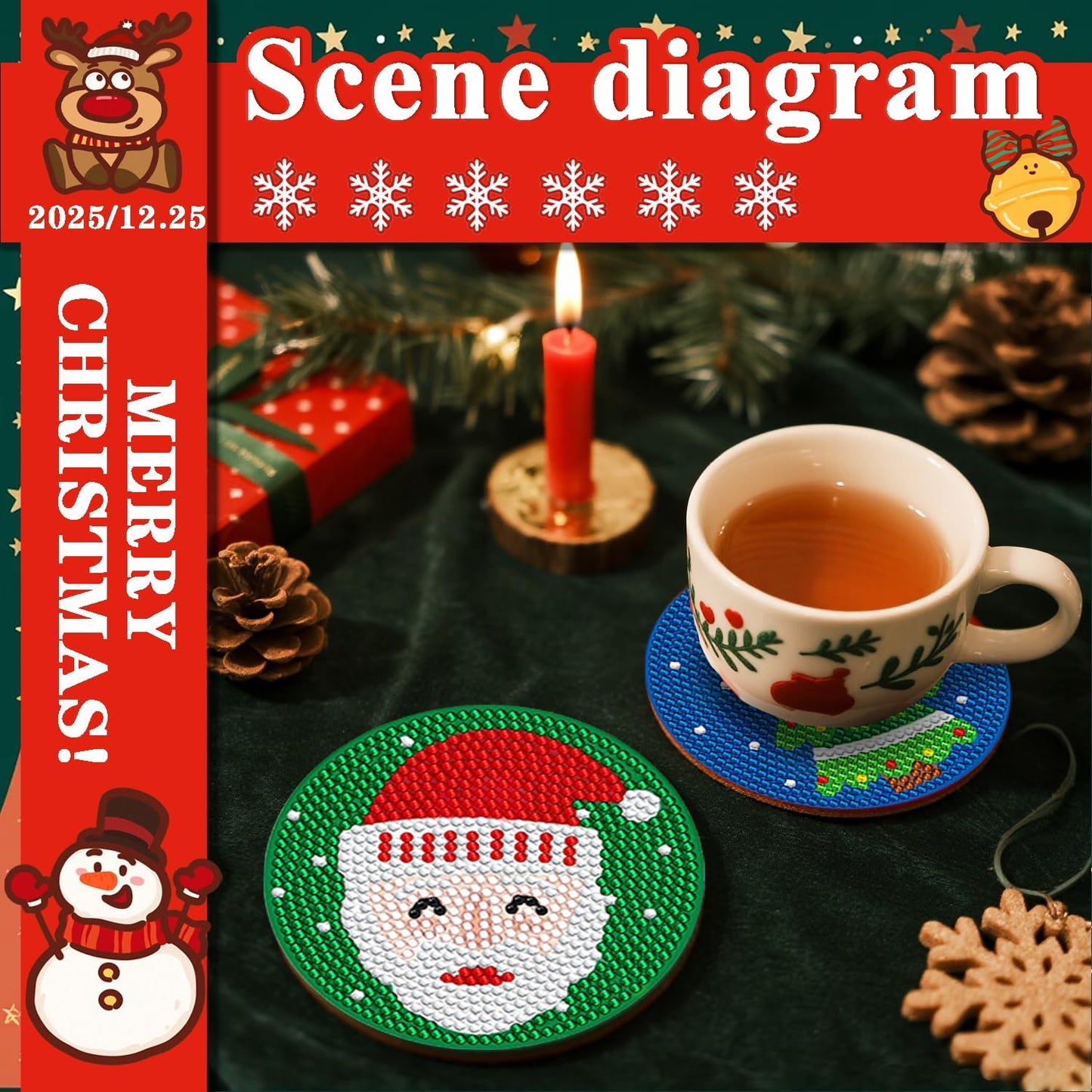 DOTSOPS 6 Pcs Christmas Diamond Art Kits for Adults - Diamond Art Coasters with Holder for Adults Beginners Diamond Craft for Christmas Birthday Gifts