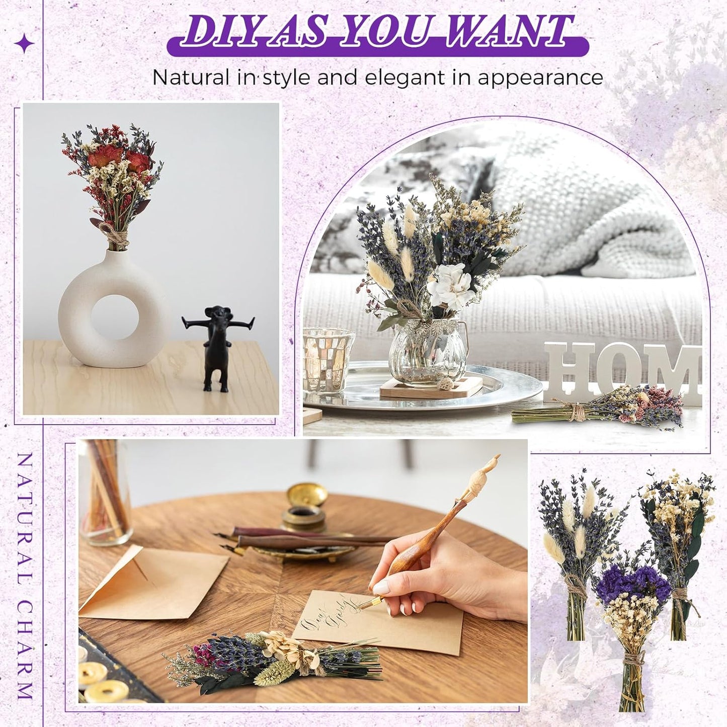 Layhit 24 Pcs Boho Dried Flower Bouquet Mini Wedding Handmade Dry Flowers Decor for Vase Crafts DIY Photo Boutonniere for Men Floral Plant for Bridesmaid Gift Birthday Decor (Lavender)
