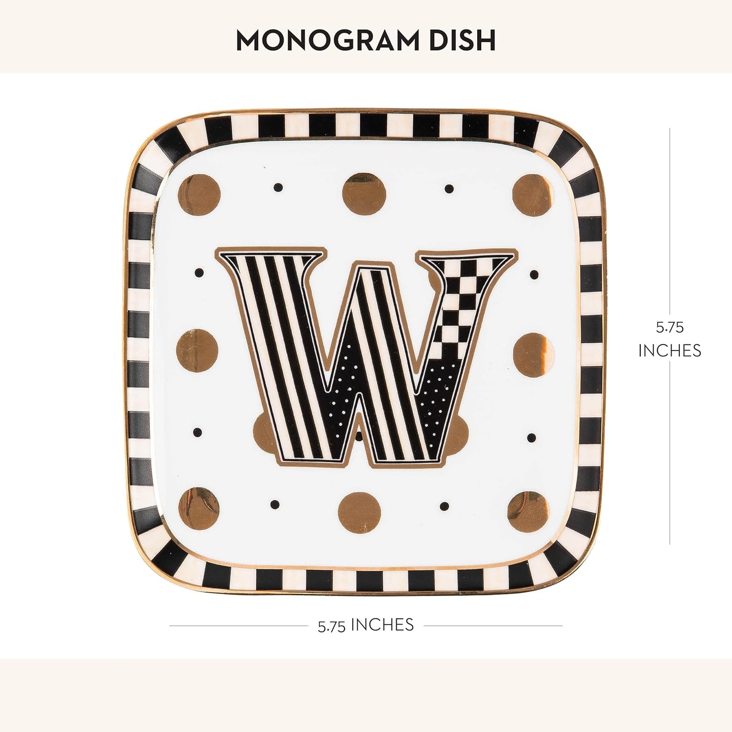 MACKENZIE-CHILDS Monogram Dish, Decorative Ceramic Letter Plate, 5 3/4" Square, W