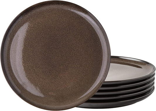 LERATIO Ceramic Plates Set of 6, 8.5 Inch Reactive Glaze Light Weight Porcelain Salad Plates,Modern Shape Dinnerware Dishes Set for Microwave&Dishwasher &Oven Safe,Scratch Resistant-Chestnut