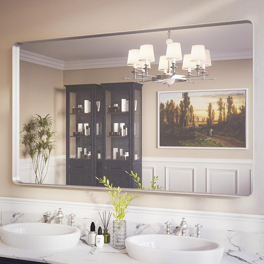 ISKM Large Mirror for Bathroom, 60 x 36 Inch Rectangle Silver Metal Framed Wall Mirrors for Vanity Modern Wall Mounted Decor (Horizontal/Vertical)