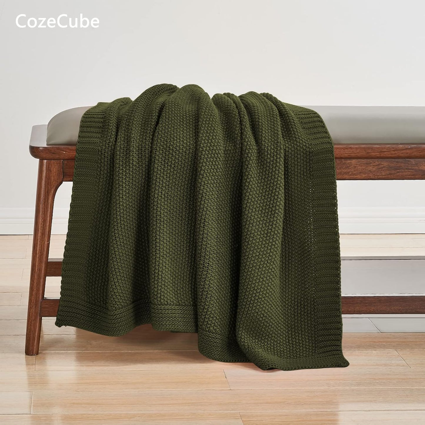 CozeCube Olive Green Throw Blanket for Couch, Soft Cozy Cable Knit Throw for Bed Sofa Living Room, Lightweight Warm Decorative Farmhouse Christmas Blanket, 50"x60", Olive Green