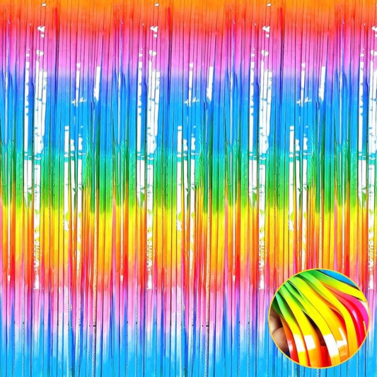 4 Pack Rainbow Foil Fringe Curtain Backdrop, 3.3Ft x 9.8Ft Colorful Metallic Tinsel Foil Streamers Curtains for Photo Booth, Wedding, Thanksgiving, Birthday, Christmas, Halloween Party Decoration