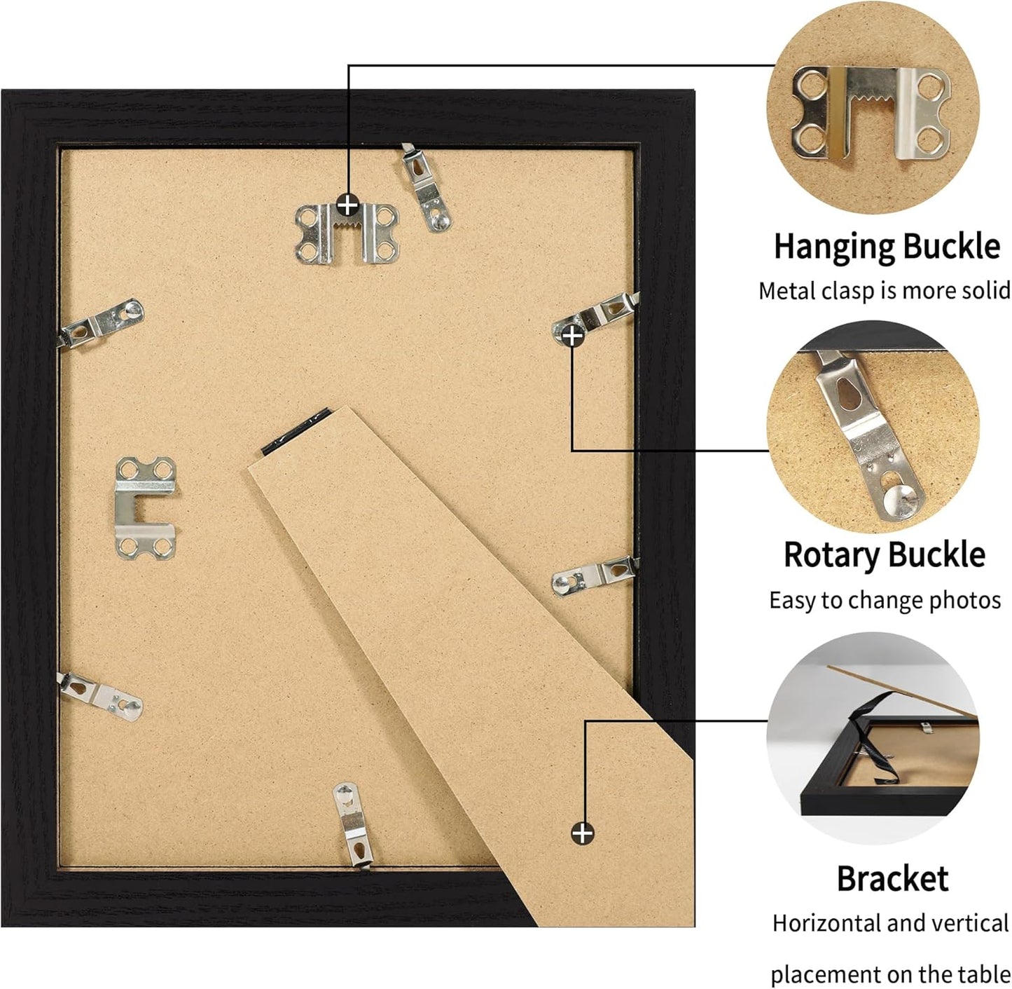 iRahmen 8x10 Picture Frame Set of 2, Black Wood Photo Frame with High Definition Real Glass, Display Pictures 5x7 with Mat or 8 x 10 without Mat for Tabletop or Wall Mounting