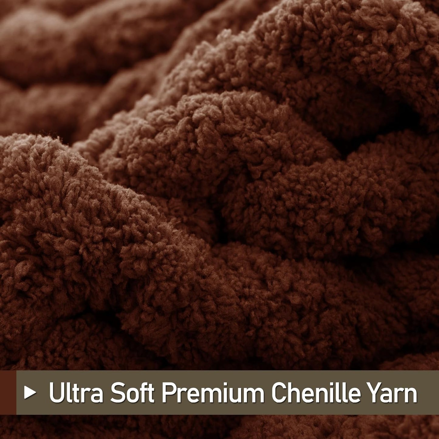 Chunky Knit Throw Blanket 60"X 80", 100% Handmade with Soft Chenille Yarn, 6.7lbs Thick Cable Knitted Blankets, Large Rope Knot Crochet Throws for Couch Sofa Bed Home Decor, Dark Brown