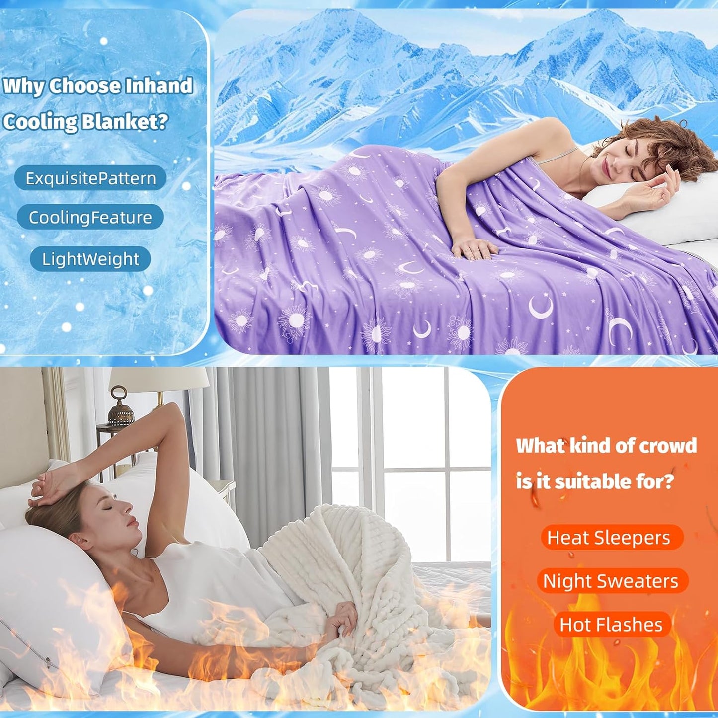 inhand Cooling Throw Blanket (50"x60") - Cooled Blankets for Hot Sleepers Lightweight Breathable Summer Blanket for Sleeping Night Sweats to Keep Cool in The Heat -Fantasy Purple