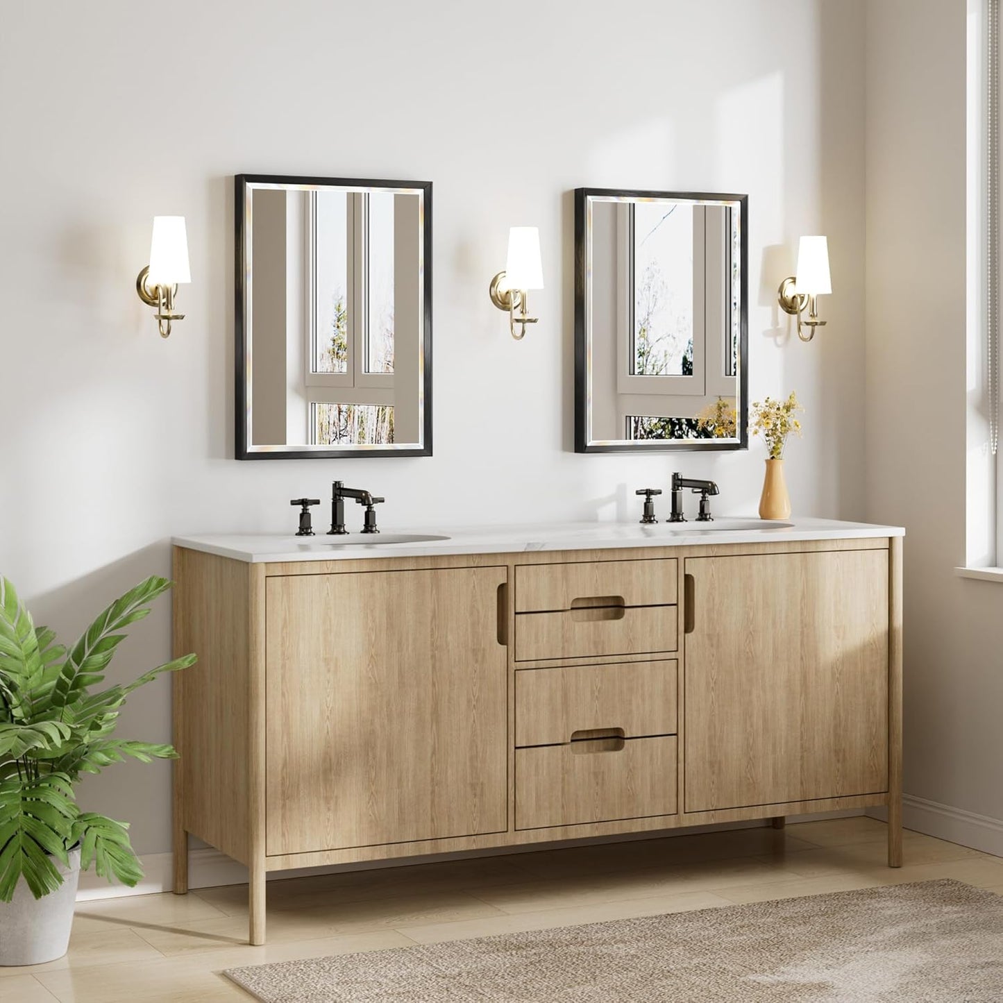 Black Framed Mirror for Bathroom, 22x30 Inch Black Rectangle Beveled Bathroom Vanity Mirror, Anti-Rust Matte Black Metal Frame Mirror for Wall, Vertical/Horizontal Wall-Mounted Mirrors