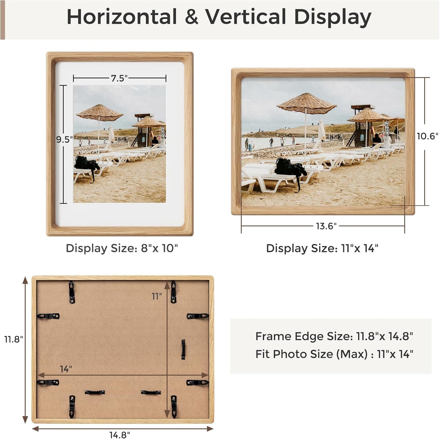 Heimlove 11x14 Picture Frames Natural Oak,Original Wood Hand Make Crafted Diploma Frame with Mat to 8x10 Graduation Picture Display,Family Picture,Wedding Picture,Photo,Certificate Wall Mounted