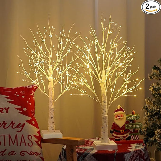 2 Pack 144 LED Artificial Tree Lamp with Timer, DIY Birch Tree with LED Lights, Lighted up Tree Lamp USB/Battery Powered, Fairy Light Spirit Tree for Table Home Bedroom Christmas (Warm White)