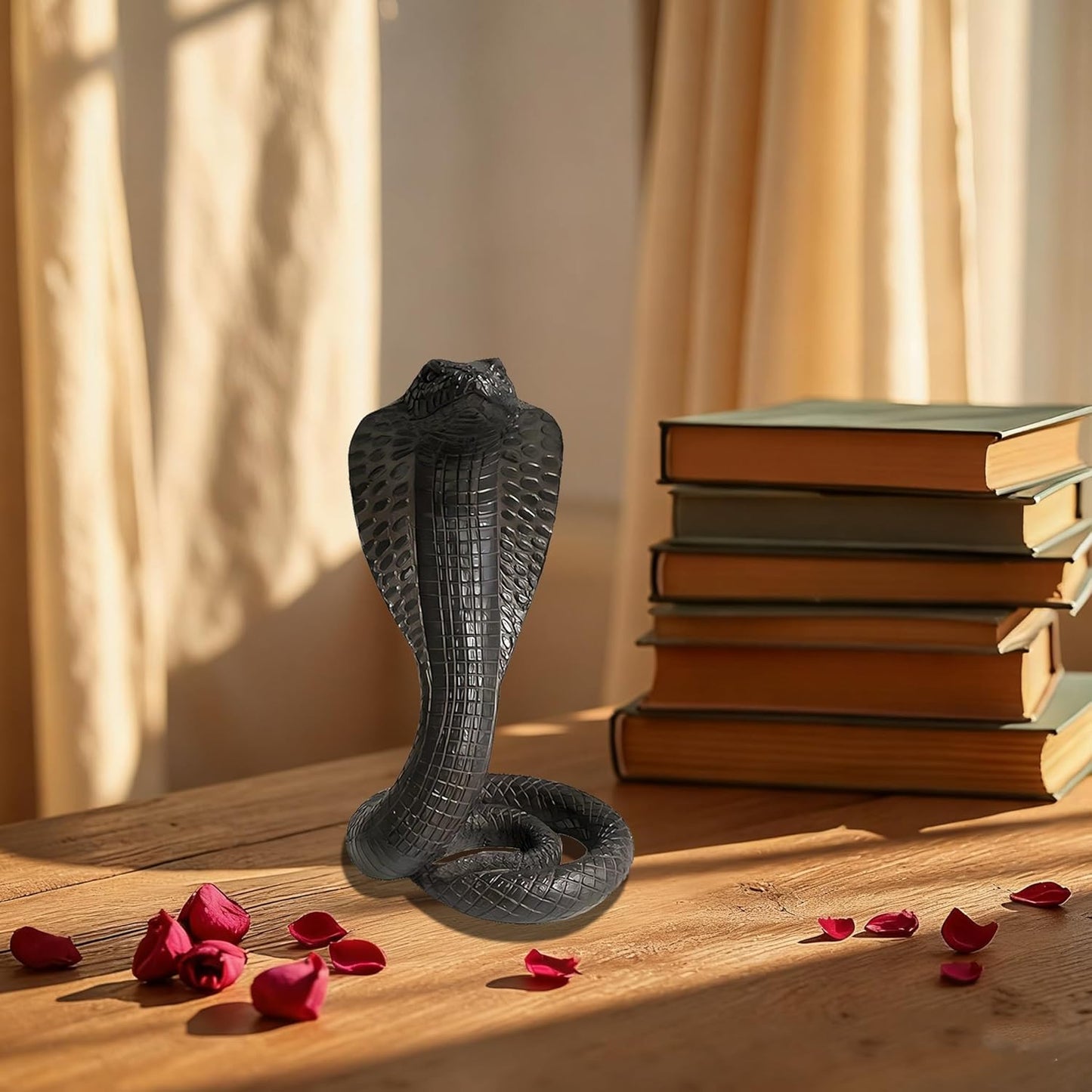 King Cobra Snake Statue Realistic Snake Resin Figurine Handcrafted, Indoor/Outdoor Animal Ornaments for Home Office Garden Yard Decor, Unique Gift for Collectors, Black