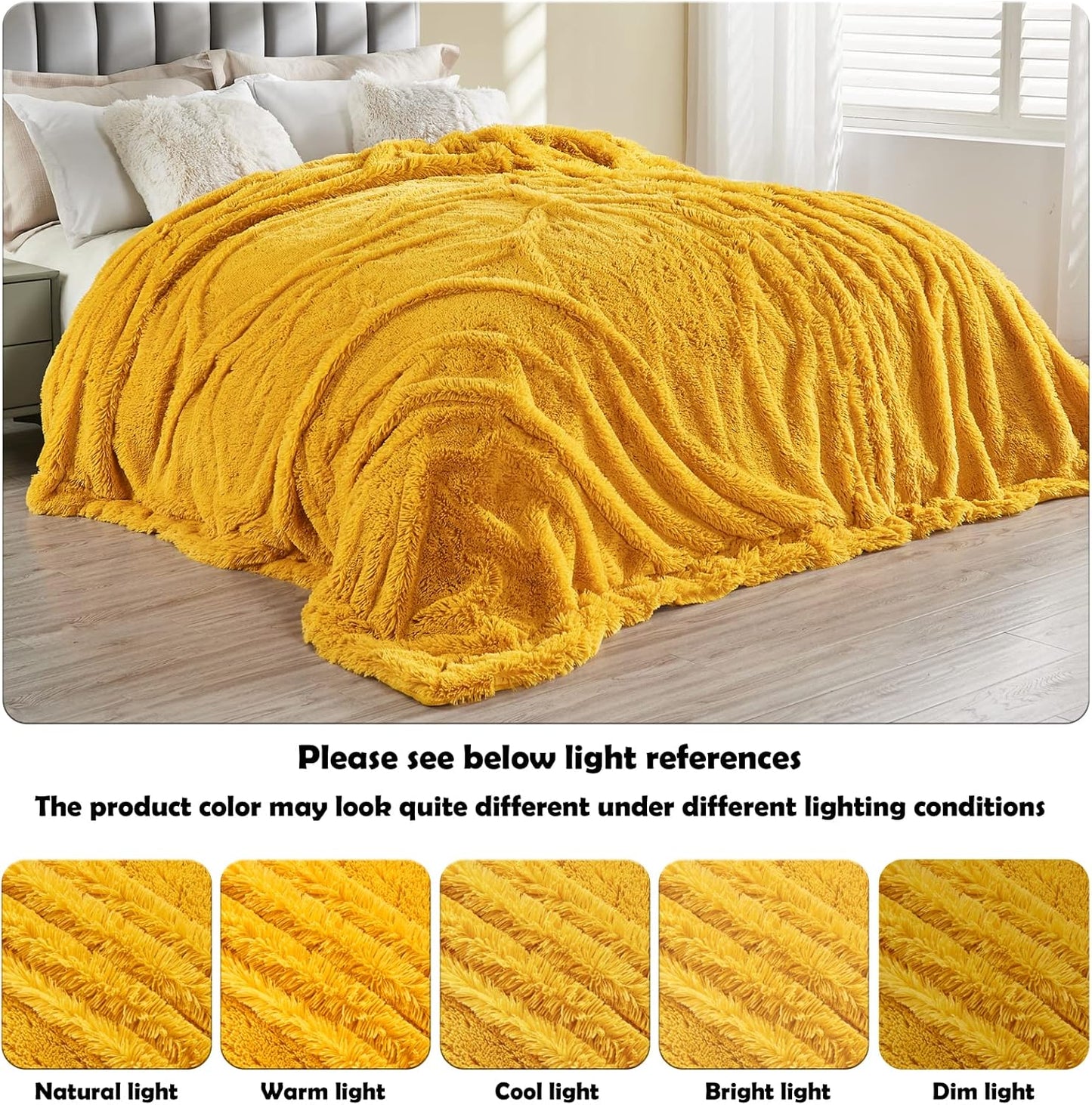 GONAAP Fuzzy Faux Fur Throw Blanket Mustard Yellow Super Soft Cozy Plush Fuzzy Shaggy Blanket for Couch Sofa Bed (Mustard Yellow, Throw(50"x60"))