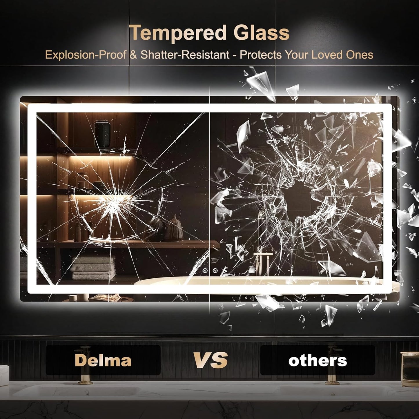 Delma LED Bathroom Mirror with Lights, 30x55 Vanity Mirror for Bathroom Wall, Anti-Fog, Dimmable, Front Lit & Backlit, Memory Function, Shatterproof Tempered Glass, 3 Color Modes(Horizontal/Vertical)