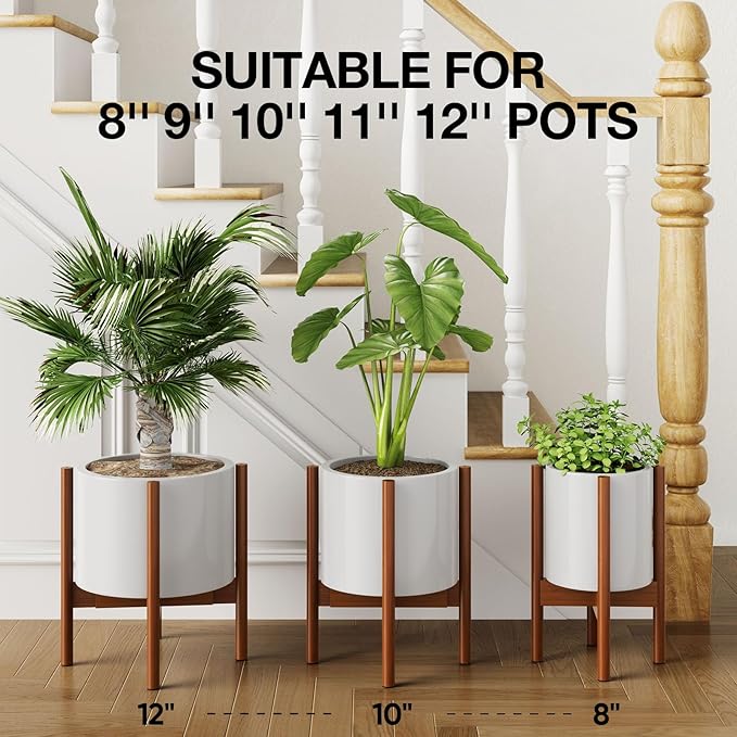 MUDEELA 2 Pack 14.5 Inch Tall Plant Stand for Indoor, Adjustable Width Bamboo Plant Stand for 8 9 10 11 12 Inches Pot, Single Tier Mid Century Modern Planter Holder Floor Stand, Dark Brown, Without Pot