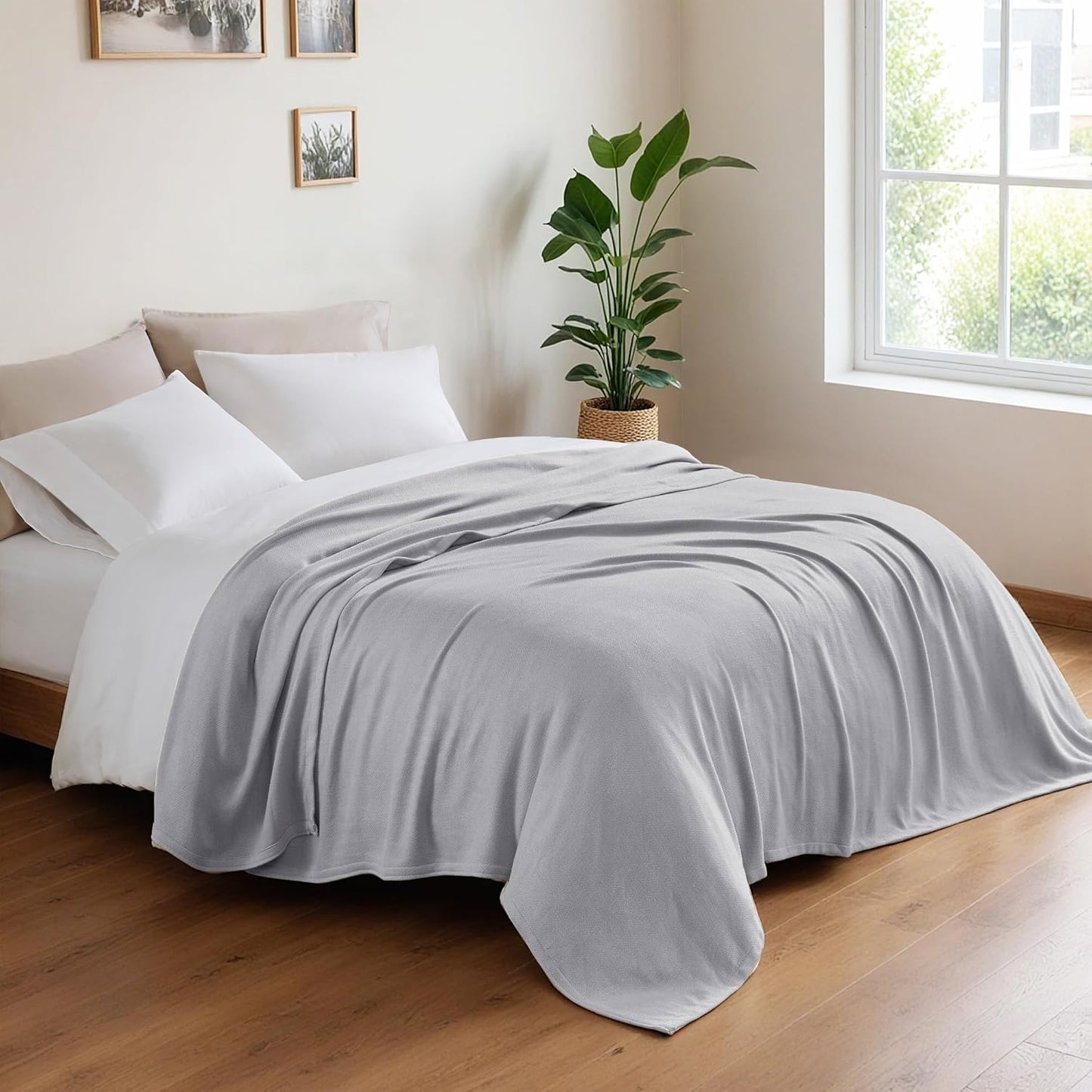 King Size Blanket, 70% Rayon (Derived from Bamboo) and 30% Cotton, Lightweight Jacquard Weave, Breathable and Soft Summer Blanket for Bed or Couch, 108” x 90”, Grey