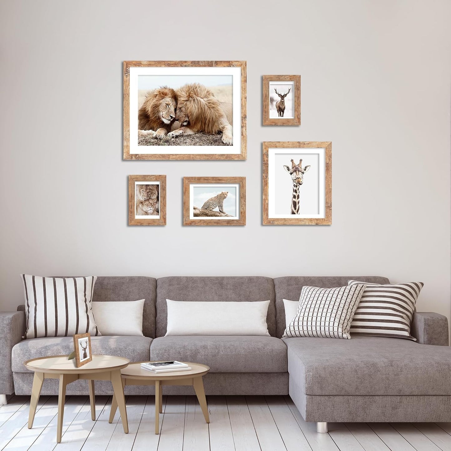 iRahmen 8x10 Picture Frame Set of 2, High Definition Real Glass Rustic Brown Wood Frame, Display Pictures 5x7 with Mat or 8 x 10 Without Mat for Tabletop or Wall Mounting