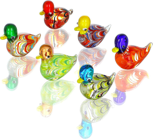HDCRYSTALGIFTS 6pcs Mini Blown Glass Mandarin Ducks Figurines Collectible Art Glass Animal Miniature Figurines Showpiece Ornament (Colorful)