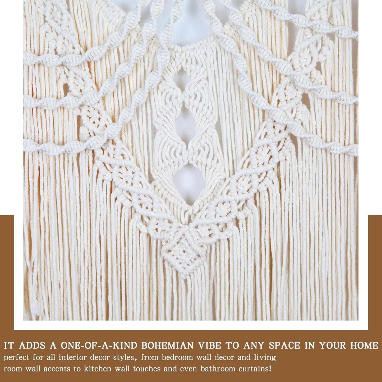 Gliterra Large Macrame Wall Hanging Handmade Boho Tapestry 43"x32" - Wall Art Decor for Living Room, Bedroom, Wedding (Cream)