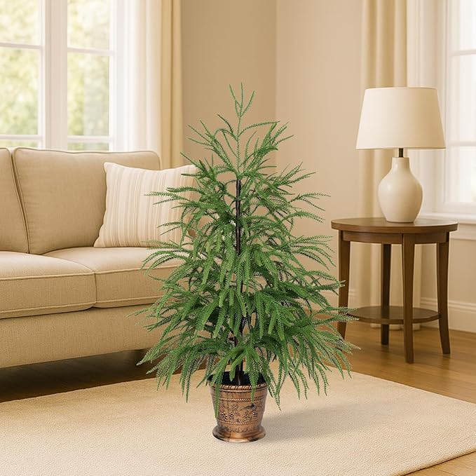 XmasExp 3ft Norfolk Pine Tree Artificial Faux Potted Real Touch Christmas Tree for Front Porch Indoor Outdoor Decor (Green)