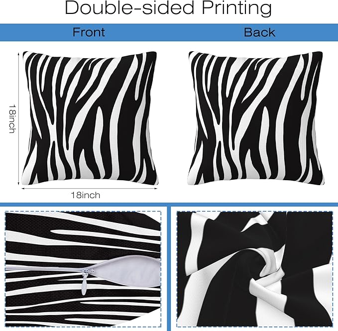 Throw Pillow Covers Animal Zebra Skin Pillow Covers 18x18 Inch Set of 2 Throw Pillows Decorative Pillow Cases Cushion Covers for Bedroom Livingroom Sofa Farm House