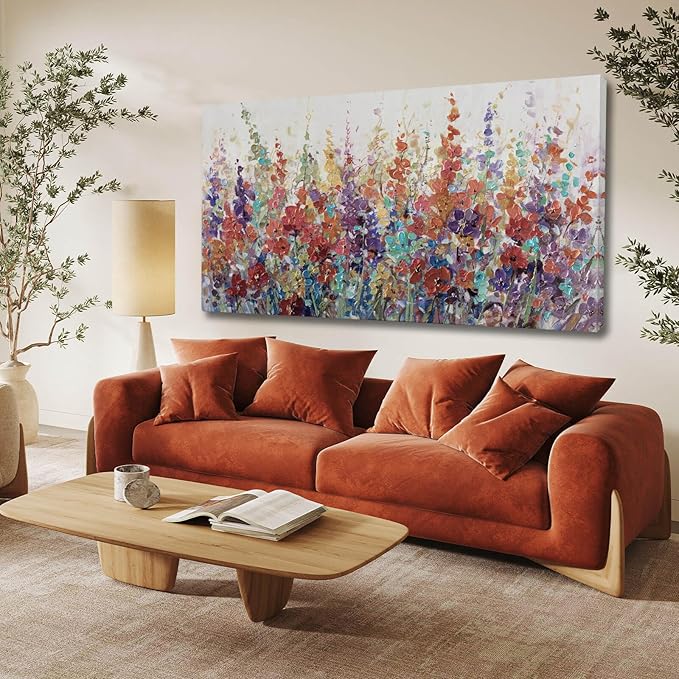 XIANSHOU Floral Wall Art for Living Room/Colorful Decor 24"x 48"/ Blossom Botanical Painting/Wall Decorations for Home Office Bedroom Kitchen Dining Room