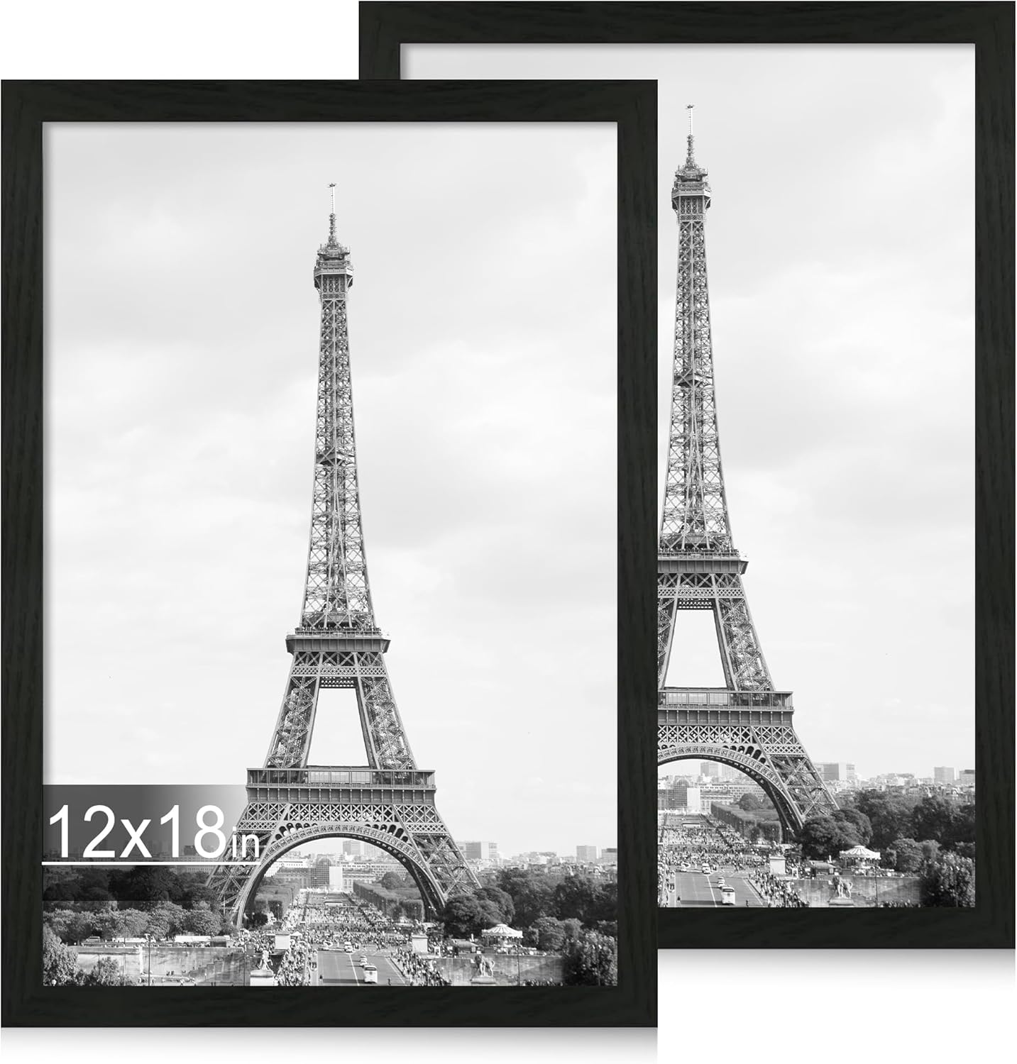 iRahmen 12x18 Picture Frame Set of 2 with Plexiglass, Black Wood Poster Frames for Photo Gallery Wall Mounting Horizontal and Vertical