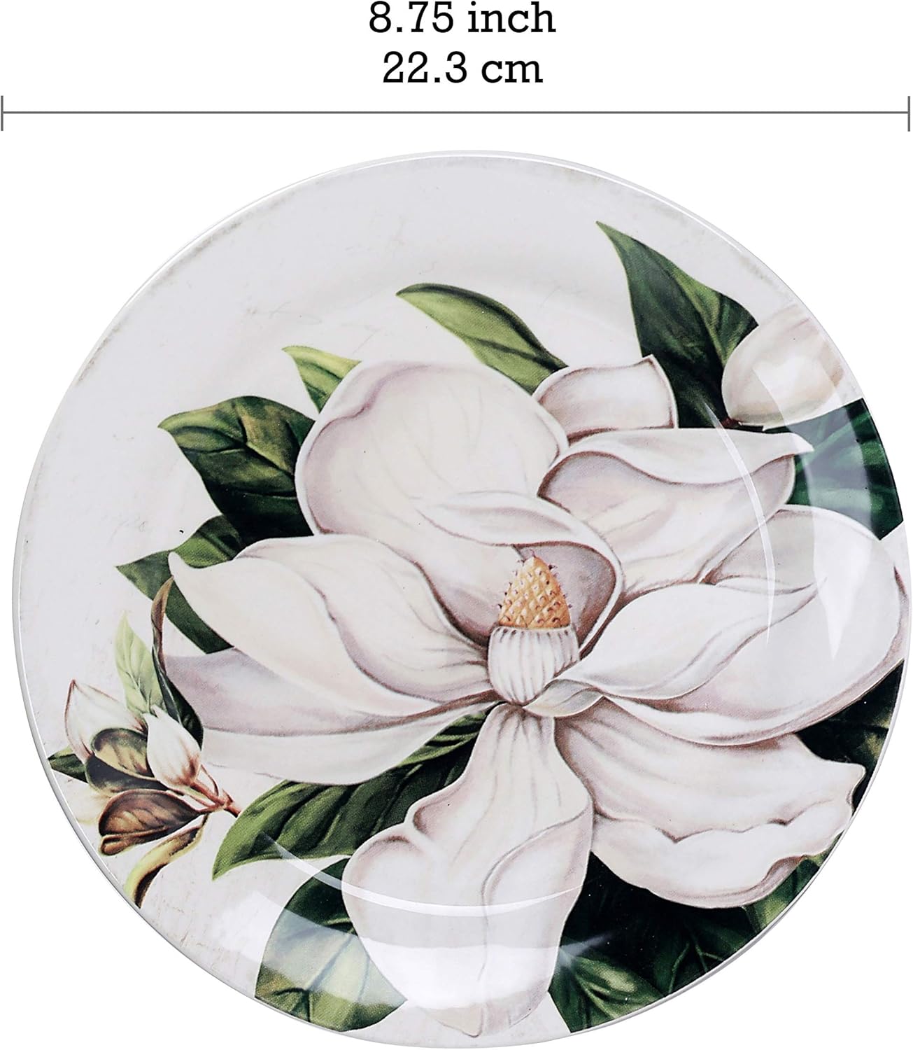 Bico Magnolia Floral Salad Plates Set of 4, 8.75 Inch Ceramic Dessert Plates for Salad, Appetizer, Side Dishes, Microwave and Dishwasher Safe, Gift for Housewarming and Thanksgiving
