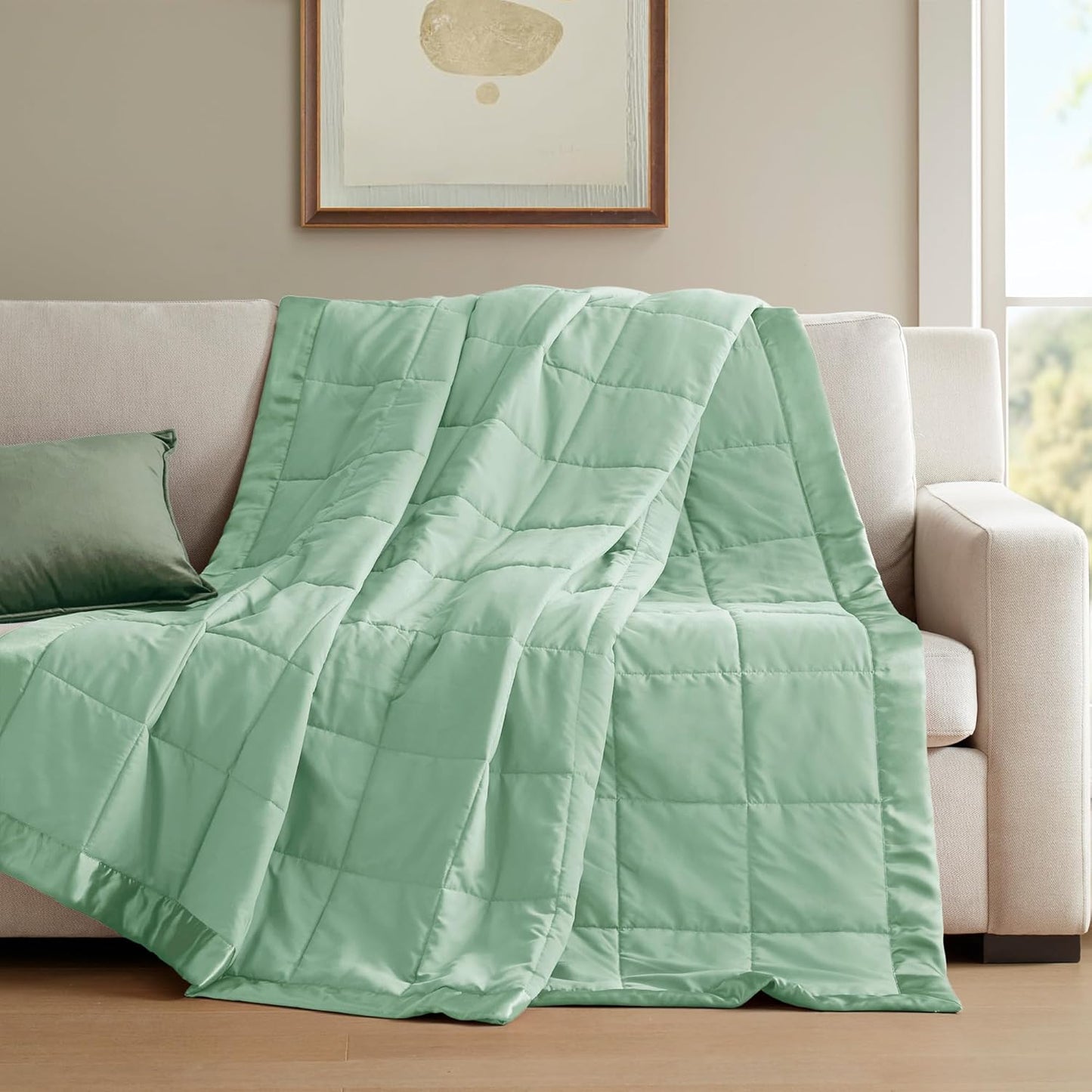 Madison Park Windom Down Alternative Blanket, Premium 3M Scotchgard Moisture Wicking Treatment, Lightweight and Soft Bed Cover For All Season, Satin Trim, Seafoam Twin