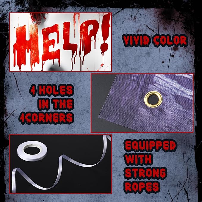 Tioncy 3 Pcs Halloween Window Door Covers Decorations Set Scary Halloween Haunted Window Curtains Zombie Hands Pattern Banner Porch Indoor Outdoor Decoration