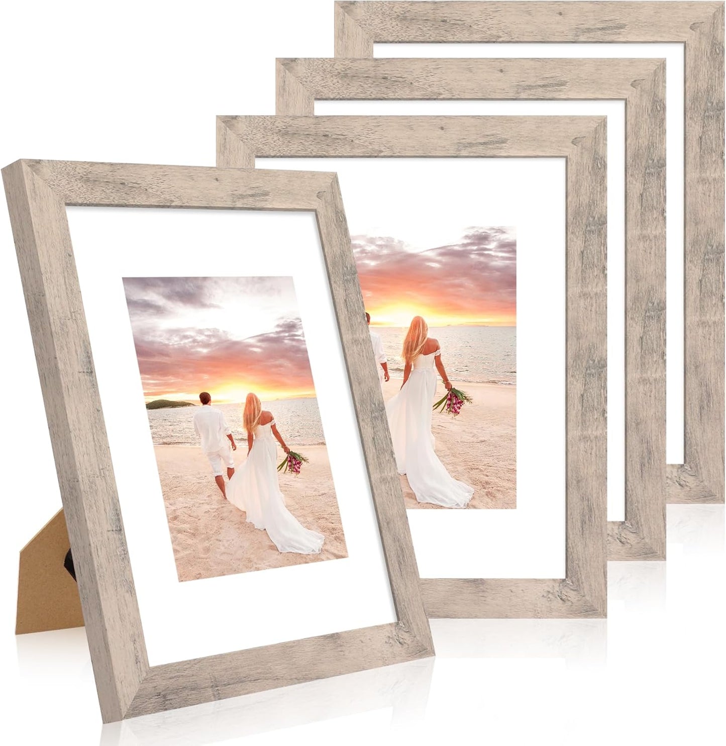 iRahmen 9x12 Picture Frame Set of 4 with Tempered Glass, Smoke Gray Frame Display 6x8 Pictures with Mat or 9 x 12 Without Mat, Rustic Wodd Photo Frames for Wall Mount and Tabletop Display