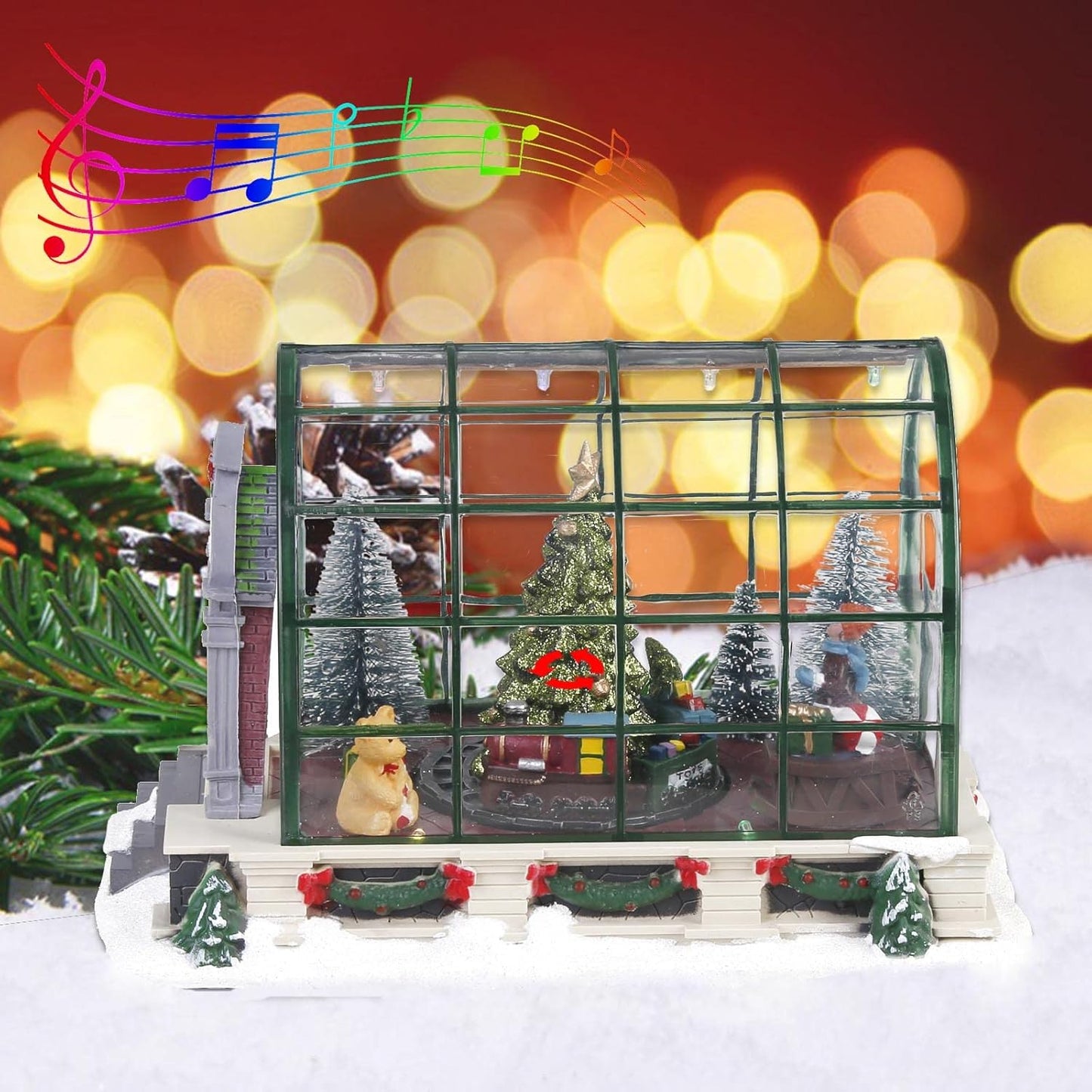 innodept12 Animated Lighted Christmas Village Greenhouse - Christmas Collectible House Ballroom Disply Xmas Home Accent Tabletop Home Decoration, Musical Battery-Operated