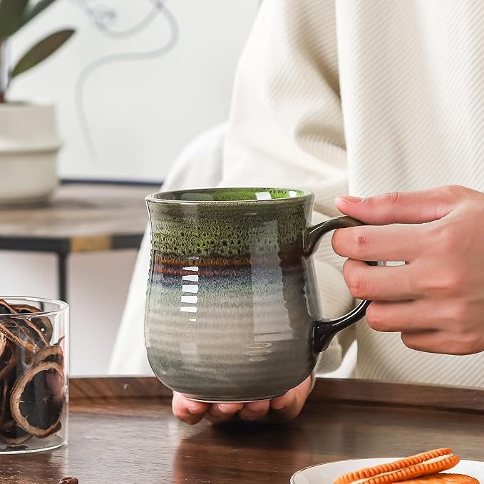 21 oz Large Ceramic Coffee Mugs, Pottery Mug Handmade, Ceramic Tea Cups with Handle for Office and Home, Dishwasher and Microwave Safe (Sky Blue)