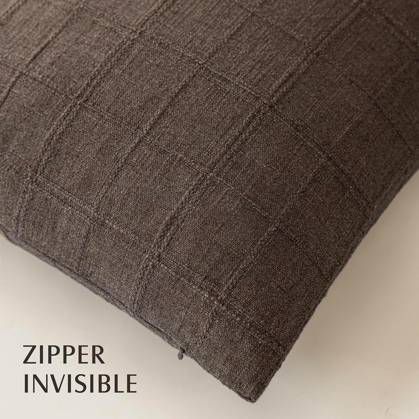 Foindtower Set of 2 Decorative Linen Check Throw Pillow Covers Neutral Farmhouse Vintage Cushion Covers Modern Boho Home Decor for Sofa Chair Couch Bedroom Living Room,26×26 Inch,Dark Brown