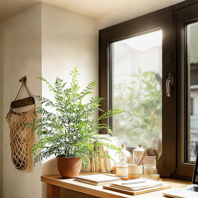 2 Pack Artificial Fern Plants in Pots Artificial Boston Ferns Potted Plants Faux Fern Bush Plant Shrubs Greenery for Outdoor Indoor Porch Patio Farmhouse Garden Living Room Office Table Decor (Type 5)