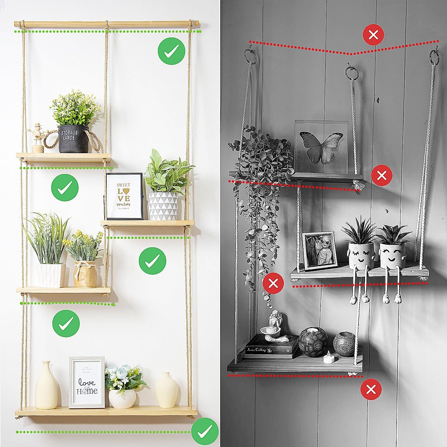 jontell Plant Wall Shelf Macrame Wall Hanging Shelf- Macrame Shelves Handmade Decorative Boho Floating Wall Shelves- Rope Shelf to Organize and Decor for Living Room, Bedroom, Bathroom