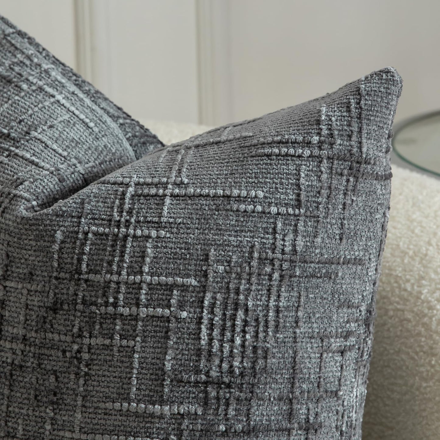 MANDIOO Pack of 2 Soft Chenille Textured Throw Pillow Covers Square Accent Solid Decorative Cushion Cover Cozy Farmhouse Pillow Case for Couch Sofa Bed Living Room 24x24 Inch Dark Gray