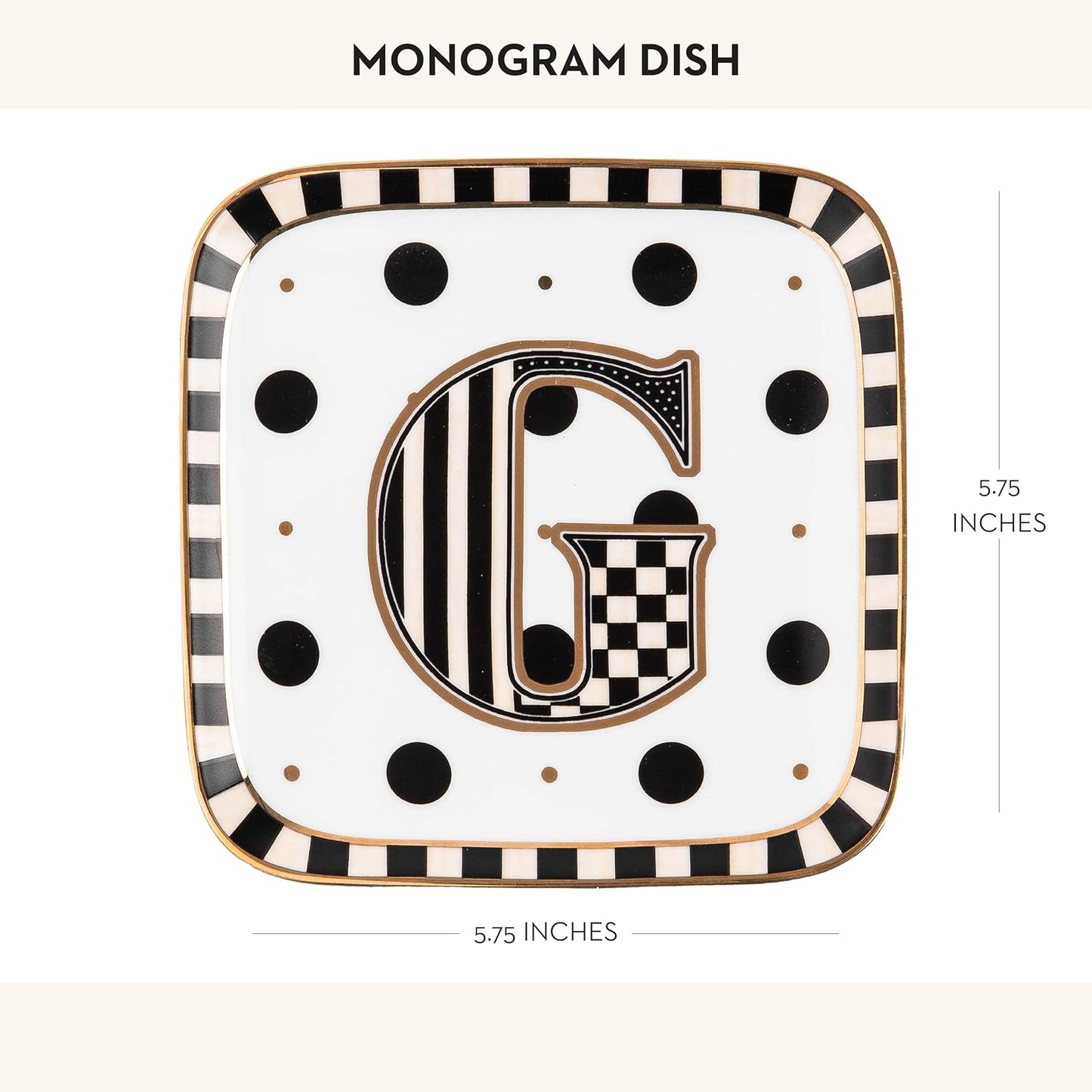 MACKENZIE-CHILDS Monogram Dish, Decorative Ceramic Letter Plate, 5 3/4" Square, G