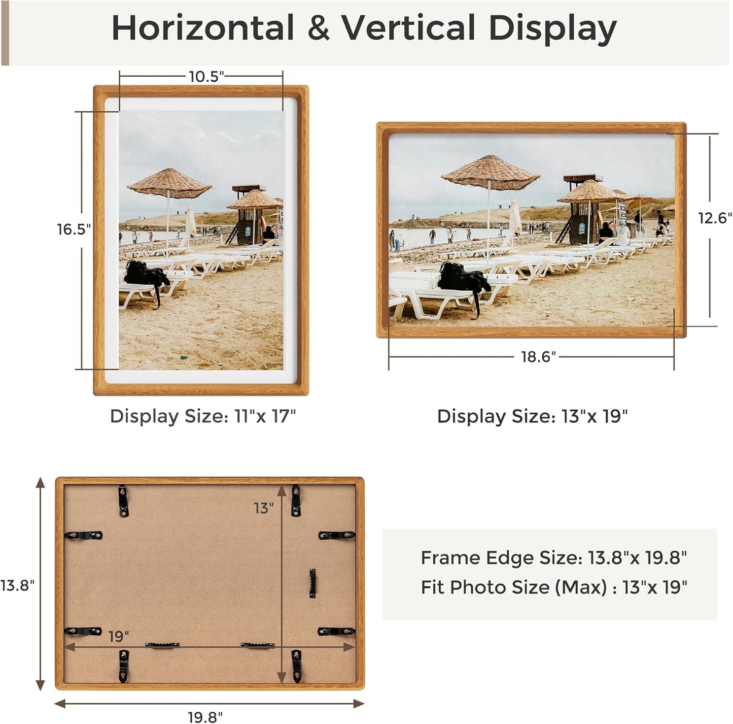 Heimlove 13x19 Picture Frames Natural Teak,Original Wood Hand Make Crafted Certificate Frame with Mat to 11x17 Graduation Picture Display,Family Picture,Wedding Picture,Diploma,Photo Wall Mounted